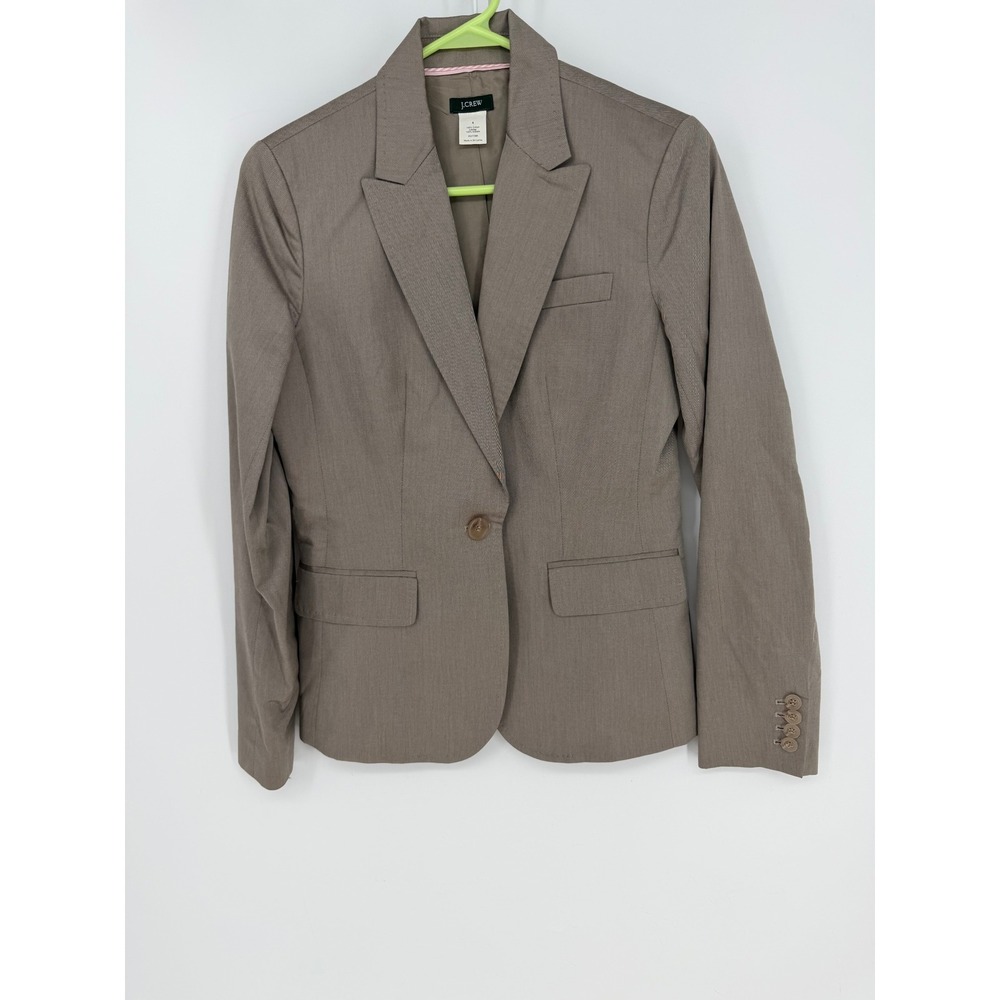 J.Crew Blazer Womens 4 Taupe Cotton Single Button Officecore Dark Academia Y2K
